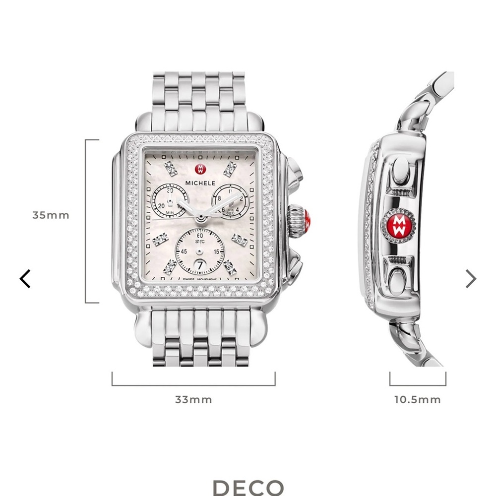 Michele Silver Diamond Bezel Deco Watch - Picture 4 of 6